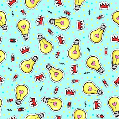 Ampulleri, kalpleri ve diğer öğelerle birlikte sorunsuz vektör desen