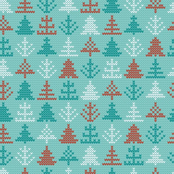 Nahtlose weihnachtliche nordische Strickvektormuster mit bunten Tannenbäumen — Stockvektor