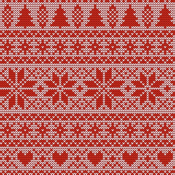 Patrón de vector de punto nórdico de Navidad sin costura con abetos, copos de nieve, Selburose o corazones — Archivo Imágenes Vectoriales