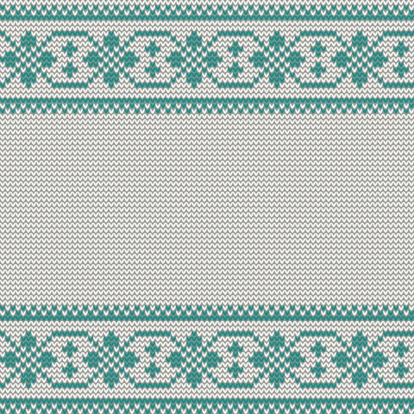 Natal sem costura padrão vetor de tricô nórdico com borda verde de ornamento decorativo branco — Vetor de Stock