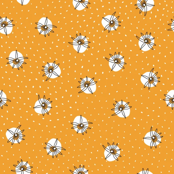 Seamless vector pattern with white flowers and dots — Stock Vector