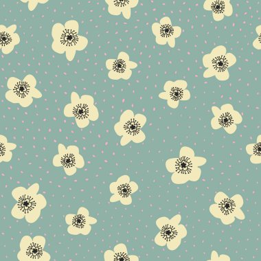 Işık sarı çiçek ve noktalar ile sorunsuz vektör desen