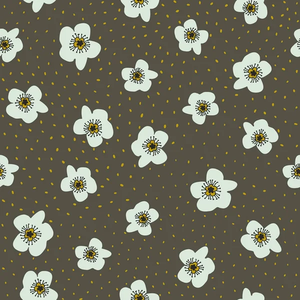 Seamless vector pattern with flowers and yellow dots — Stock Vector