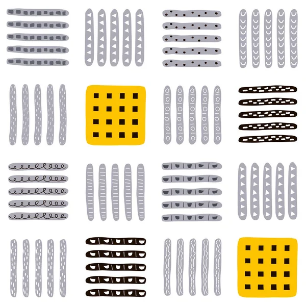 Padrão abstrato vetor sem costura com mão desenhada diferentes formas coloridas e elementos — Vetor de Stock