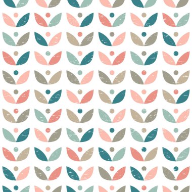 Minimalist tarzda renkli bitkilerle İskandinav halk sanatı kusursuz vektör deseni