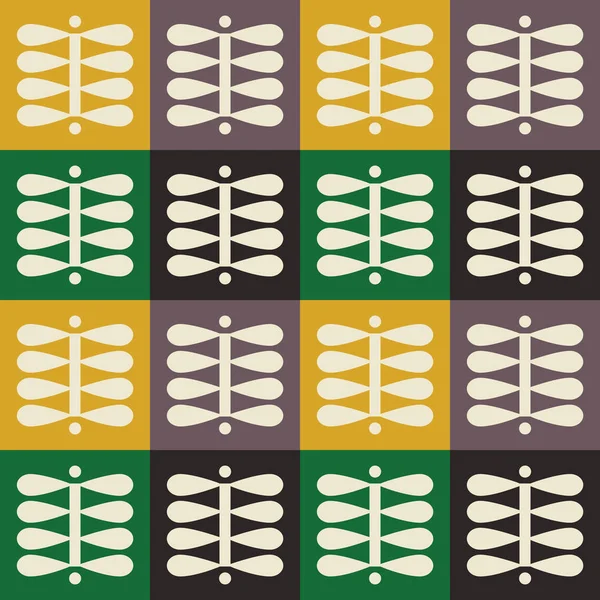 Escandinavo arte popular sin costuras vector a cuadros patrón con plantas de colores en estilo minimalista — Archivo Imágenes Vectoriales