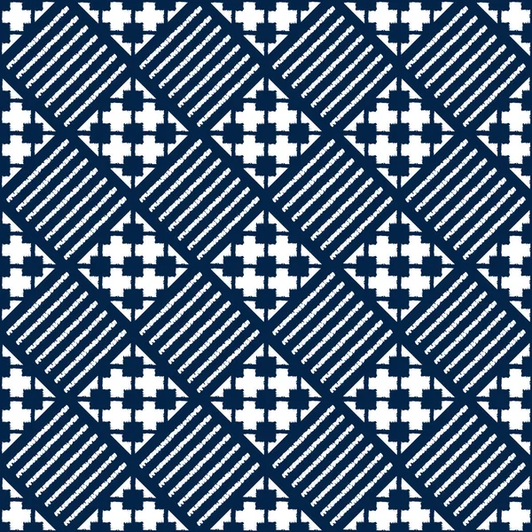 Abstract indigo shibori seamless vector pattern with mosaic — Stock Vector
