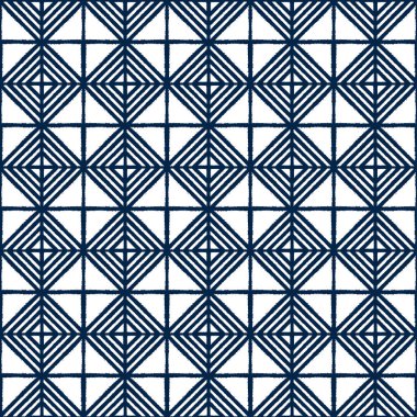 Soyut Indigo shibori sorunsuz vektör desen beyaz yazdırma mozaik ile