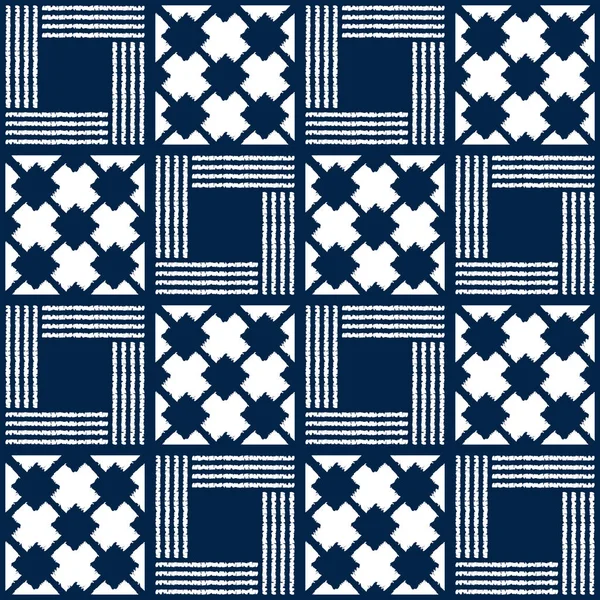 Indigo abstracto shibori patrón de vectores sin costura con mosaico — Vector de stock