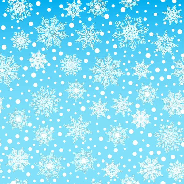 Patrón sin costuras, textura con copos de nieve y nieve sobre fondo azul — Archivo Imágenes Vectoriales