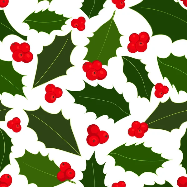 Patrón de Navidad Holly bayas sin costura. Ilustración vectorial — Archivo Imágenes Vectoriales