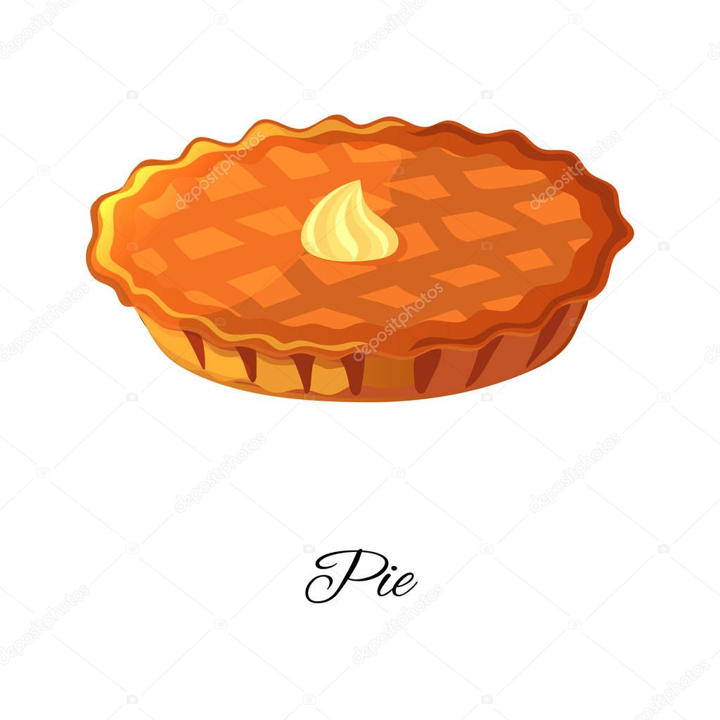 Apple, pumpkin, berries pie icon with cream. Isolated on white background