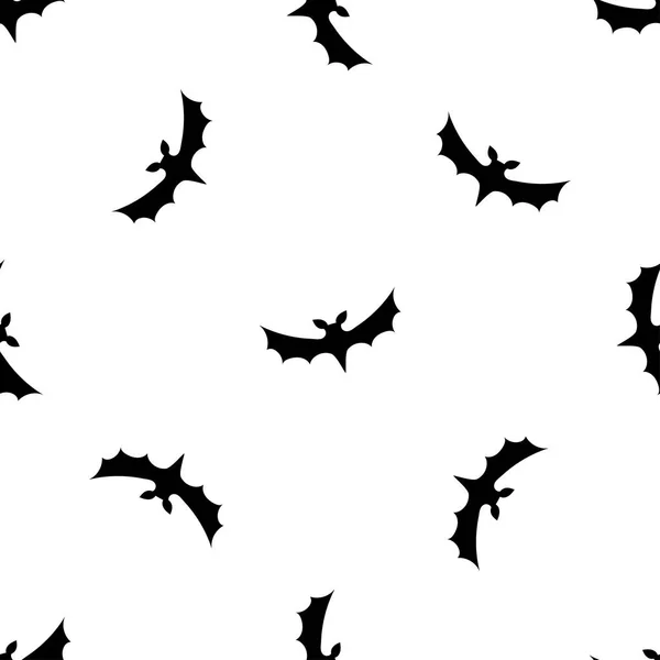 Fondo de patrón sin costuras con murciélagos. Negro sobre textura blanca — Vector de stock
