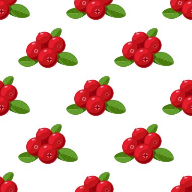 Vektör seamless modeli. Beyaz bir arka plan üzerinde izole yeşil yaprakları ile kızılcık karikatür. Şirin illüstrasyon kullanılan kitabı, poster, kart, menü kapak, etiket, tekstil, rozet, web sayfaları için.