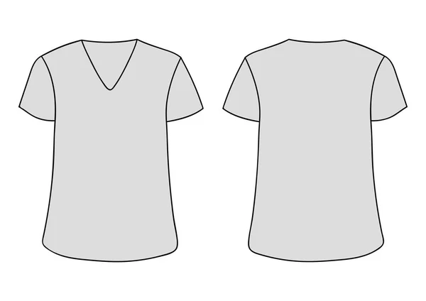 Vektor grå unisex V urringning t-shirt mall. Främre bakre sidor håna upp. Isolerad på vit — Stock vektor
