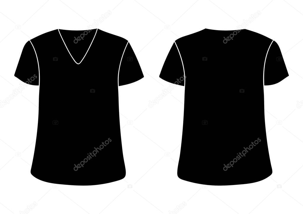 Vector unisex V neckline t-shirt template. Front back sides mock up. Black isolated on white