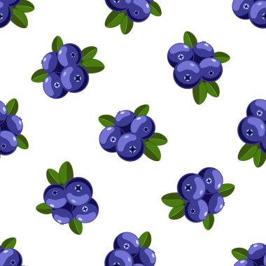 Vektör yeşil yapraklarla beyaz izole karikatür bilberries ile seamless modeli. Şirin illüstrasyon kullanılan dergi, kitap, poster, kart, menü kapak, etiket, tekstil, rozet, web sayfaları için.