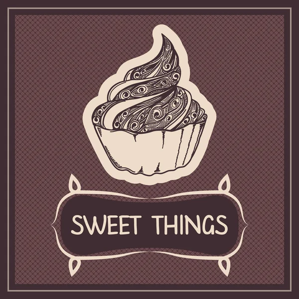 Vektor-Skizze Kuchen Hintergrund mit Zitat: süße Dinge — Stockvektor