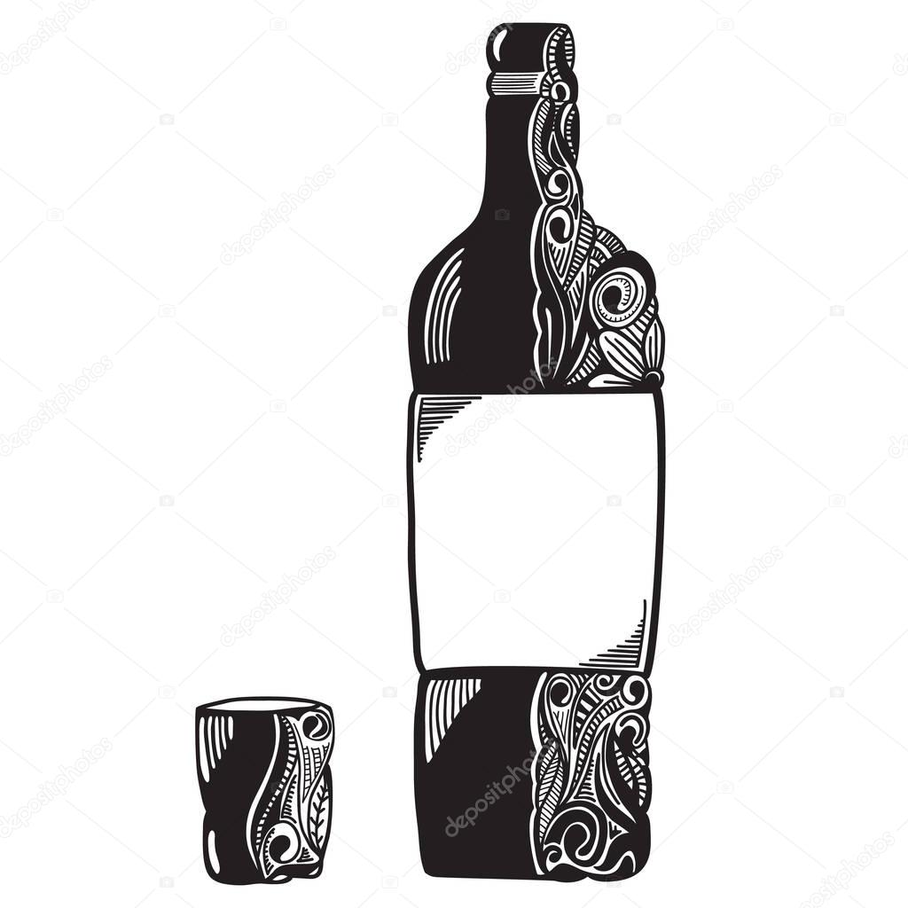 Silhouette of the bottle with a glass