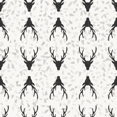 Geyiğin boynuzları kafayla siluet vektör. Sorunsuz doku