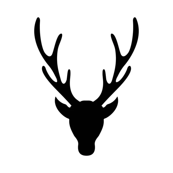 Черный векторный силуэт головы оленя с изолированными на белом фоне рогами — стоковый вектор