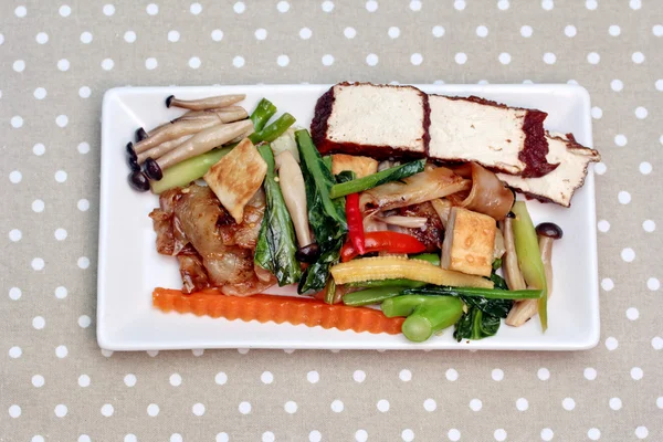 Fried mixed vegetables with tofu in Vegetable festival of Chinese — Stock Photo, Image
