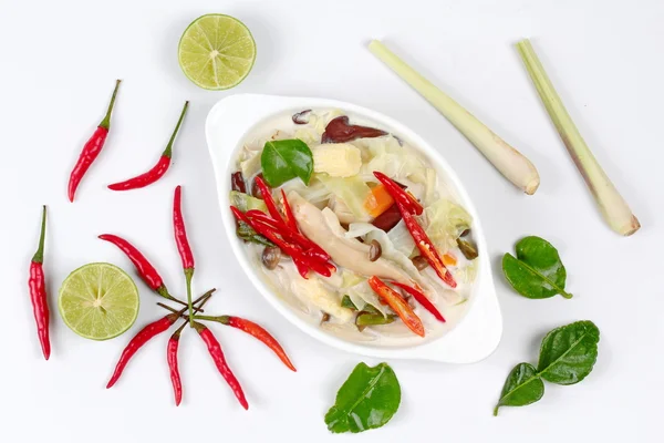 Festival de legumes chineses como caril galangal picante e azedo com erva mista "J festival de comida ". — Fotografia de Stock