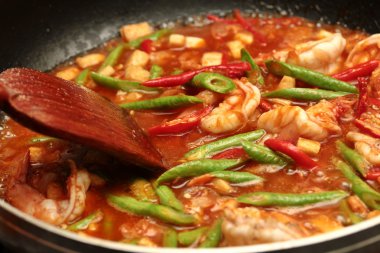 Home Made, pişirme Tay kızartılmış Karidesli Makarna, Tay, tavada Pad Tay makarna ara hizmet önce .