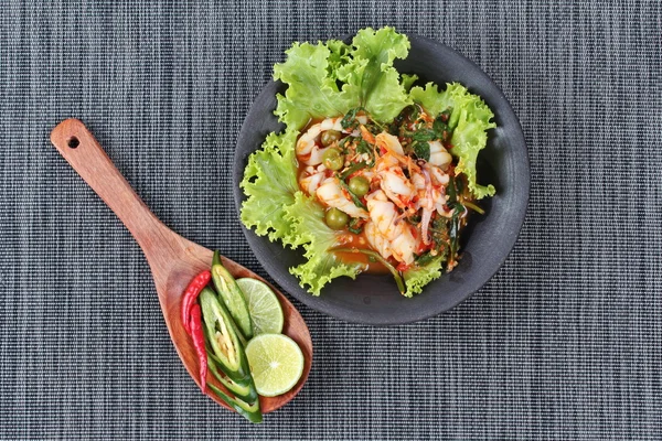 Fried spicy mixed herb  with squid and spicy sour filling. — Stock Photo, Image