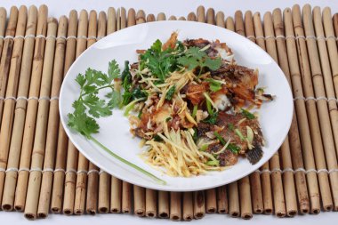 Tay gıda, kızarmış Tilapia balık (ara Pla Nil Pad Khing Tay içinde zencefil) 