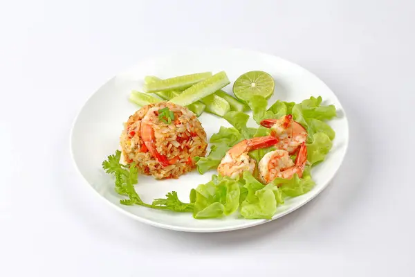 Fried rice with shrimp call Khao Pad Kong in Thai — Stock Photo, Image