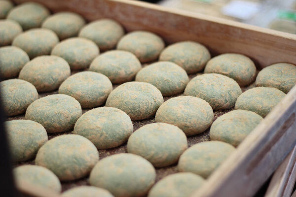 Ready green tea of Japanese moji served