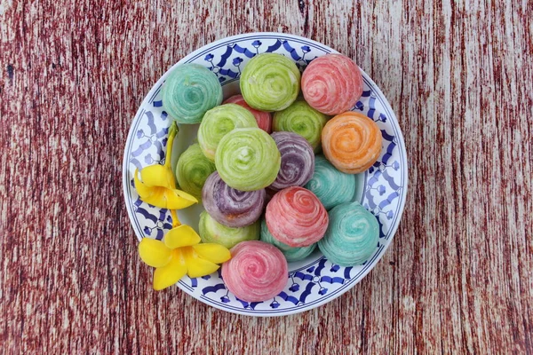Colorful Chinese Pastry put mung bean with egg yolk.