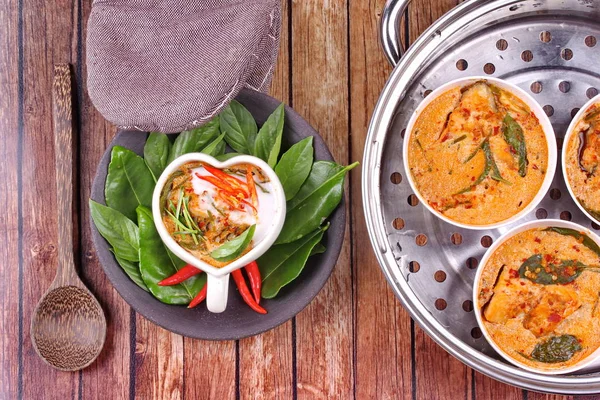 Streamed fish curry in Heart-shaped cup .