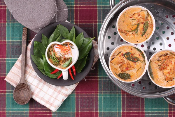 Streamed fish curry in Heart-shaped cup .