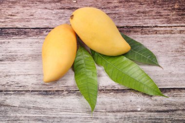 Olgun altın Mango yaprak ile .