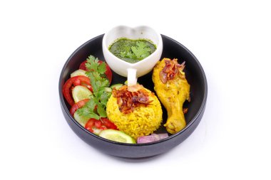 Muslim yellow jasmine rice with chicken,Halal food clipart