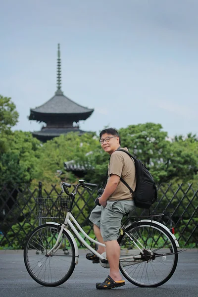 Cultural tourism by bicycle rental of tourist\'s backpacker, Kyot