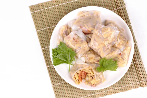 Dumpling na parze nadziewane miękkie bambusową tyczką strzela. — Zdjęcie stockowe