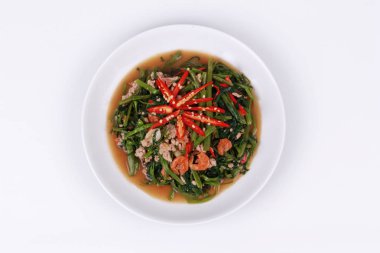 Kızarmış baharatlı Çin sabah zafer kıyılmış domuz eti ve kuru shr ile