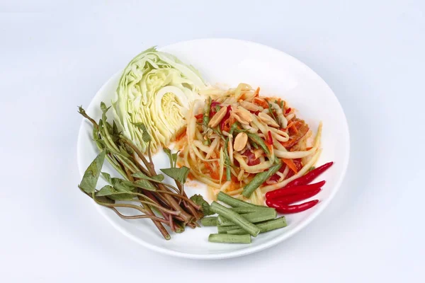 Ensalada de papaya picante con verduras mixtas para verduras chinas f — Foto de Stock