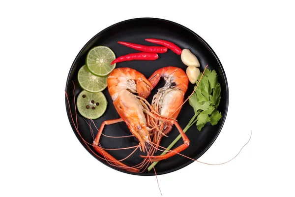 Ready streamed large fresh prawns and spicy sour herb. — Stock Photo, Image