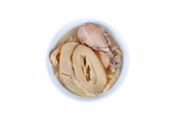 Streamed brotos de bambu chinês com frango em sopa de osso — Fotografia de Stock