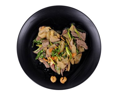 Baharatlı kızarmış turşu marul domuz karaciğer ile