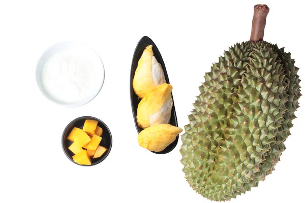 Природный Йогурт Служить Популярными Тайскими Фруктами Спелые Chanee Durian Спелых — стоковое фото