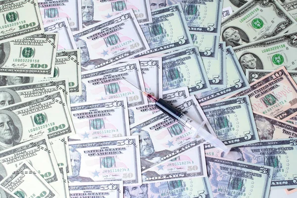 Bankovky Varites Dolaru Bankovky Usa Krev Stříkačce Bankovky Ležel Rozprostřené — Stock fotografie