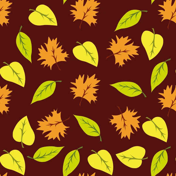 Dikişsiz desen yaprak, sonbahar yaprak arka plan ile. Kahverengi zemin — Stok Vektör