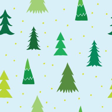 Çam ağaçları ile Noel arka plan. Sevimli yeni yıl davet, Noel tebrik kartı için seamless modeli ağaçları. Vektör desen.