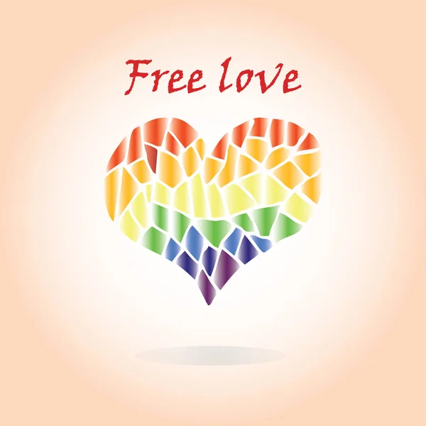 Gökkuşağı renkleri pembe bir arka plan üzerinde parlak gurur kalbi. Metin özgür aşk