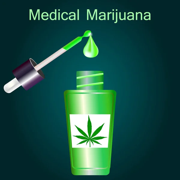 Şişe pipet koyu arka planda, vektör çizim ile sıvı tıbbi esrar ile